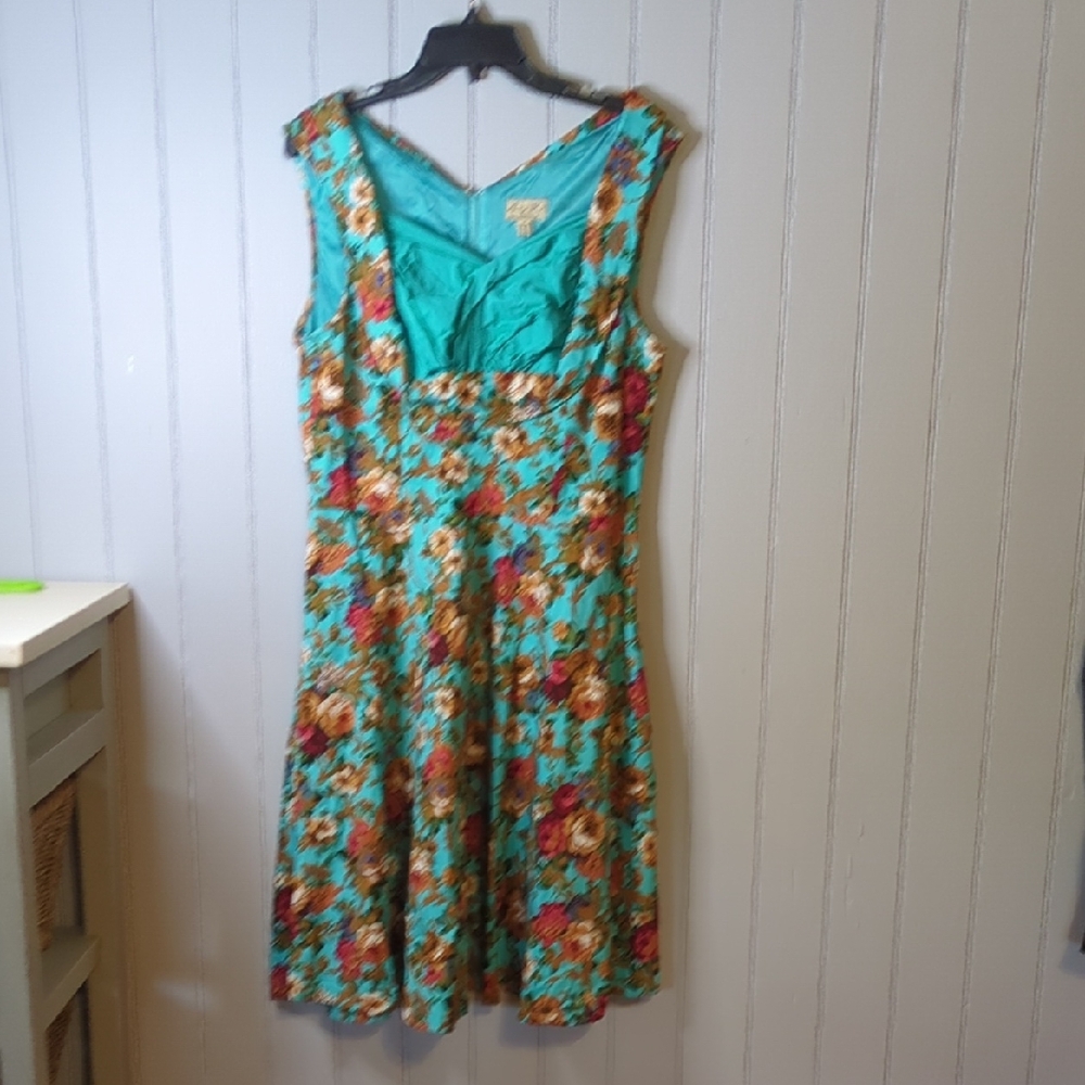 Lindy Bop Turquoise Floral Midi Dress